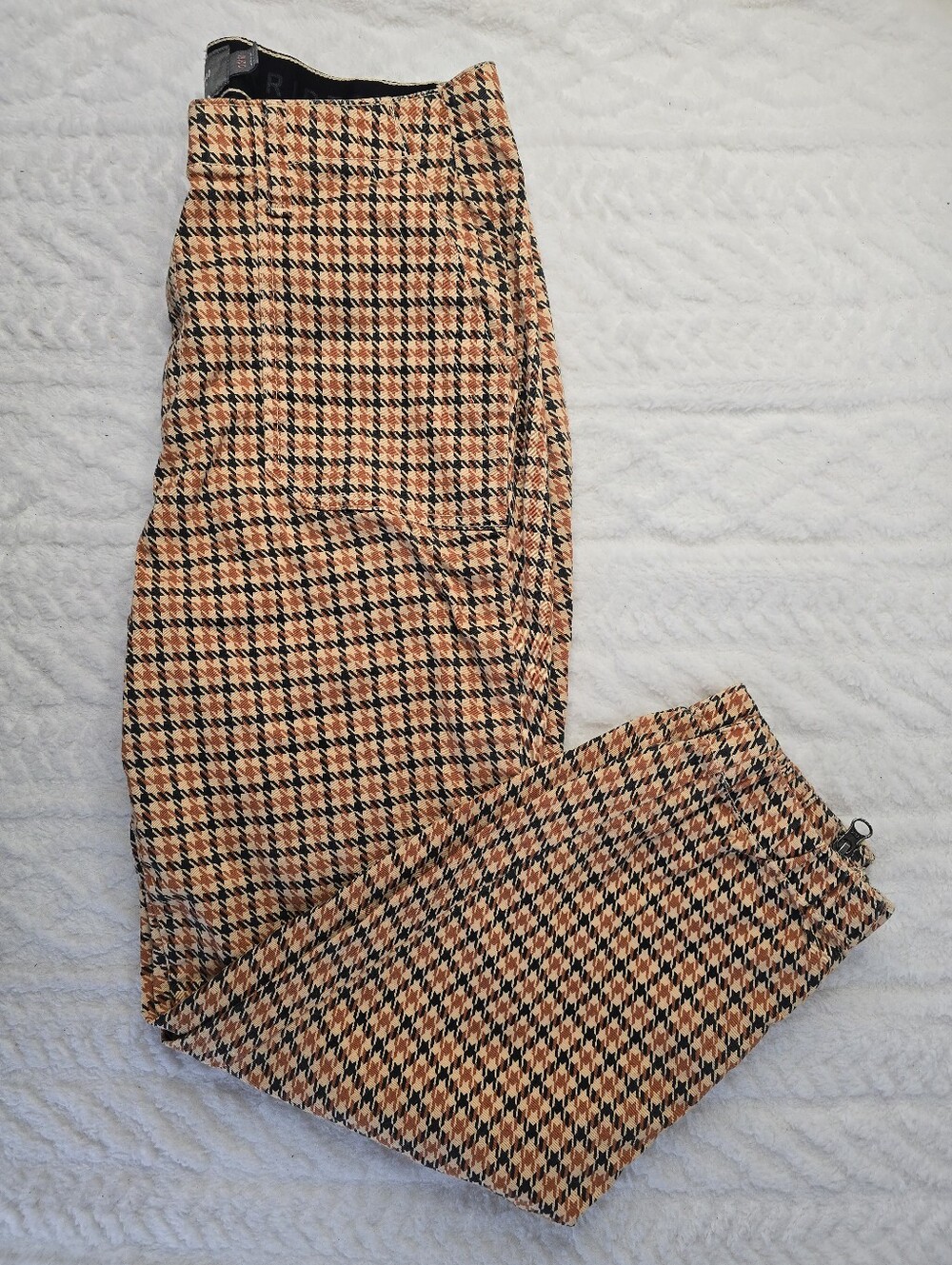Torrid Houndstooth Plaid Pants Tan Black Ankle Zip Tapered Jogger Preppy 12R